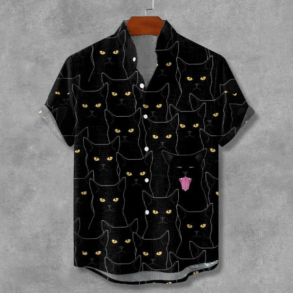 Thewears Vintage Black Sakura Blossom Print Shirt for Men Japanese Floral Art Casual Button Down Summer Short Sleeve Cotton Linen Style Shirt